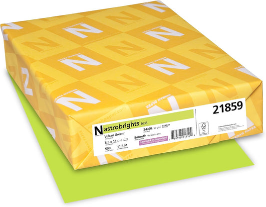 Neenah 21859 Astrobrights Color Paper, 8.5” x 11”, 24 lb / 89 gsm, Vulcan Green, 500 Sheets