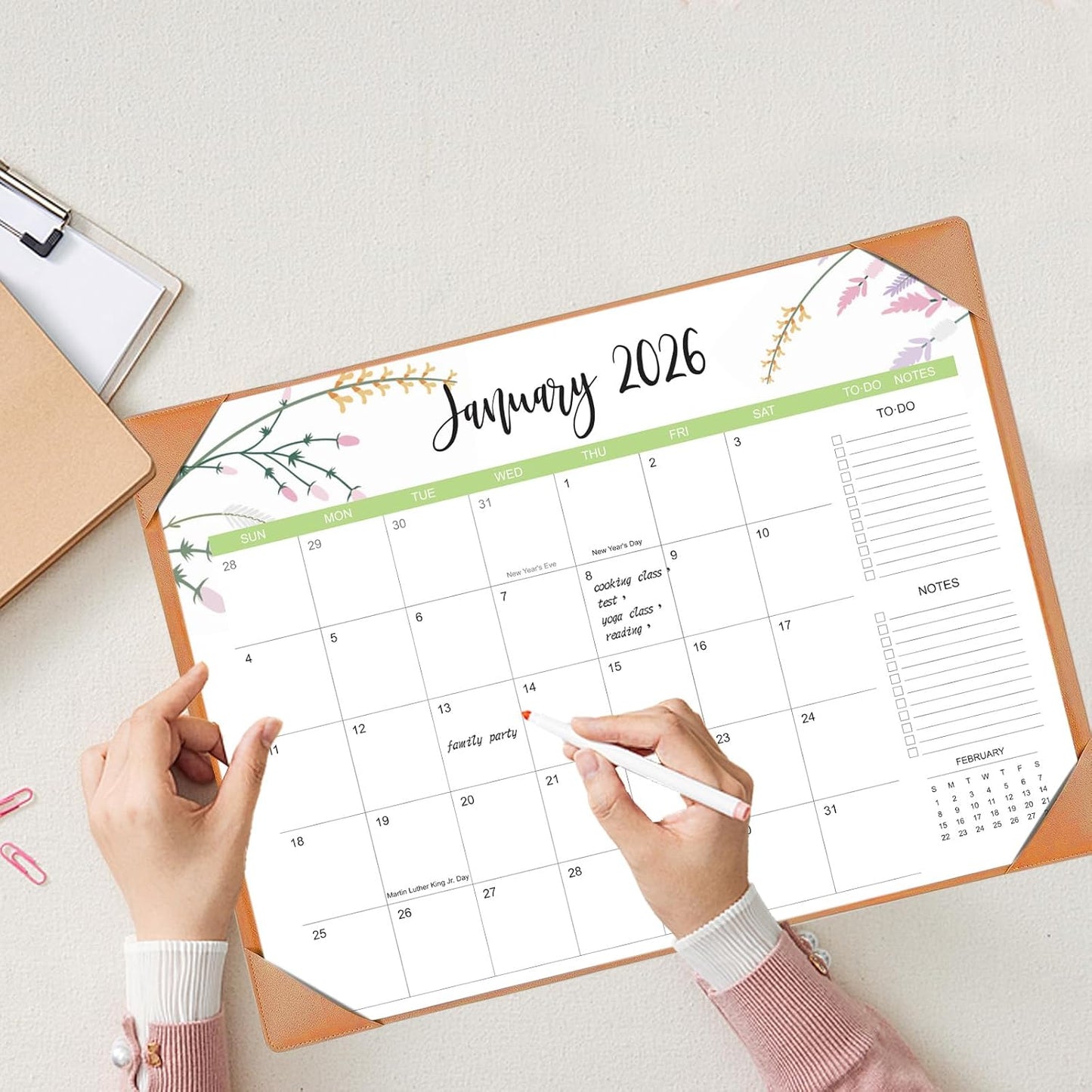 Desk Calendar 2026 with Desk Mat – 22" x 17" Large Desk Pad Calendar Runs from January 2026 to June 2027, Floral Design Desktop Calendar with To Do List, Personal Desk Calendar Planner for Home, Office