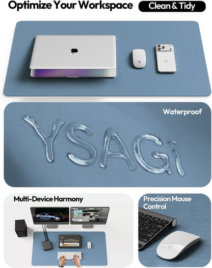 YSAGi Leather Desk Pad Protector, Large Mouse Pad, Non-Slip PU Leather Desk Blotter, Waterproof Writing Pad for Office and Home (31.5" x 15.8", Eggshell) - Colors A