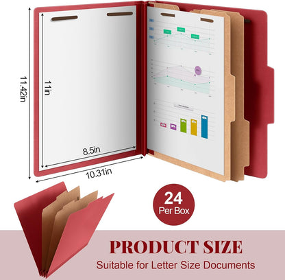 Skyygemm 12 Pcs Classification Folders Letter Size Bulk - 2 Dividers Pressboard File Folder with 3. 5 Inch Expansion, 2 Prongs Fastener, Heavy Duty Office File Organizer for Teacher Medical (Hot Pink)