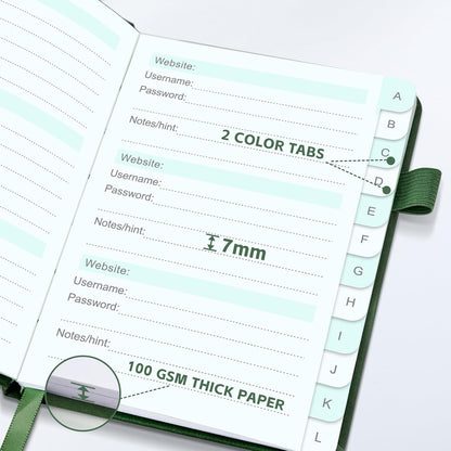 MOSA BEAR Password Keeper Book with Alphabetical Tabs，4.3"x5.7" Small Password Books for Seniors Password Notebook for Internet Website Address Log in Detail（Dark Blue）