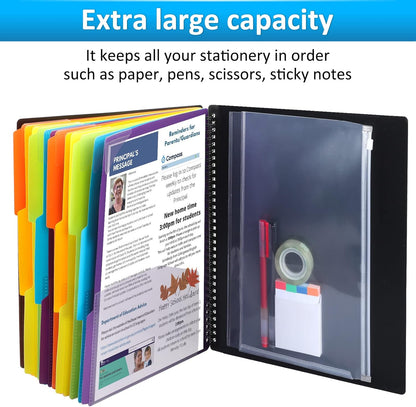 HABGP 12 Pocket Plastic folders with Pockets, 6 Colors Multi Pocket Folder Binder with Dividers, Office Organizer Folder Letter Size School Supplies
