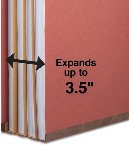 Staples Pressboard Classification Folders, Legal Size, 3‑Dividers, 3.5" Expansion, Brick Red, Heavy‑Duty Construction – 40/Carton