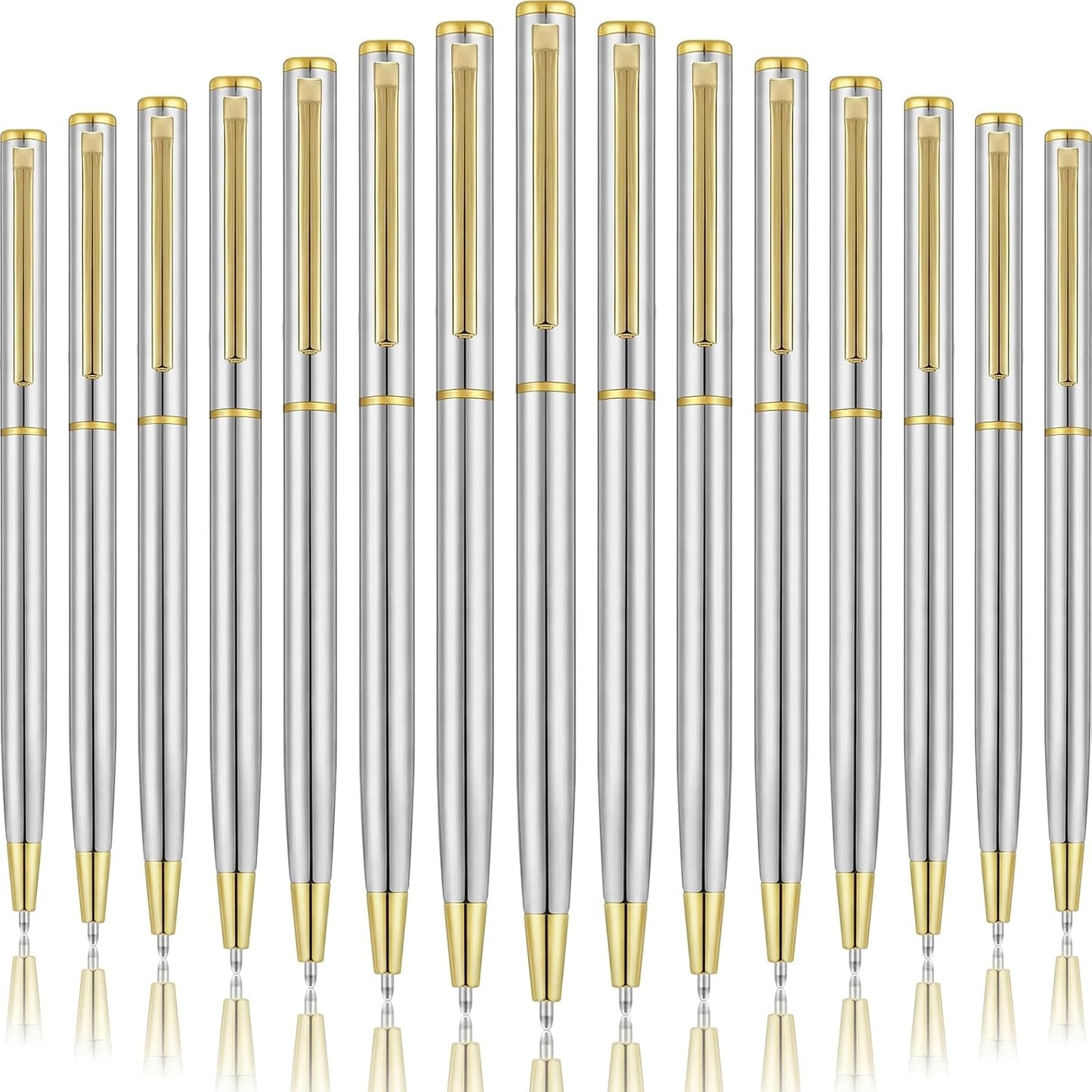 Zonon 240 Pcs Gold Metal Slim Ballpoint Pens Bulk Retractable Metallic Black Ink 1 mm Medium Point Smooth Writing Pens for Wedding Business Office Supplies Students Teachers Men Women Present