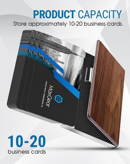 MaxGear Metal Business Card Holder for Men & Women, Professional Stainless Steel Card Case for Business Cards, Slim Purse Name Card Holders with Interior Lining, Buckle Style Shut, Black