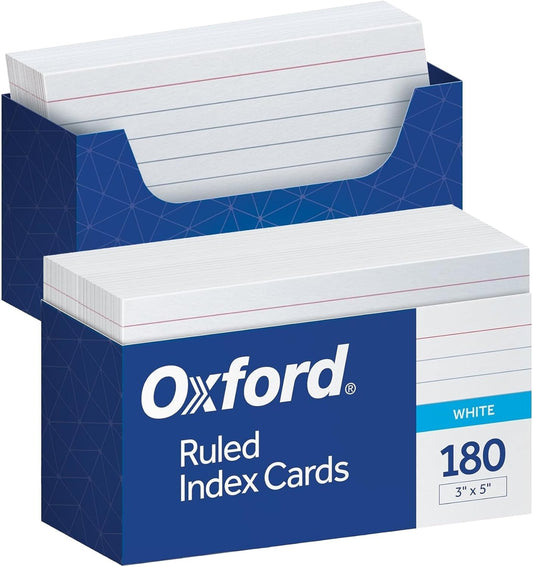 Oxford Ruled Index Cards, 3" x 5", White, Lined Index Flashcards, 300 per Pack (10022)