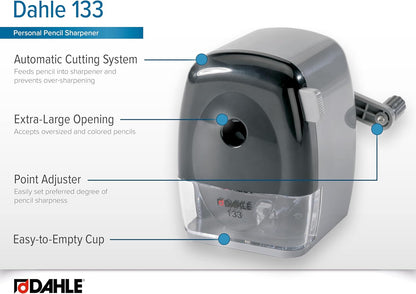 Dahle 133 Pencil Sharpener with Automatic Cutting System, Adjustable Point, Accepts Standard Graphite or Oversized Artist Pencils