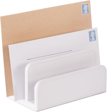 OSCO Black Faux Leather Letter Holder | Mail Sorter | Post Rack | Envelope Organiser | Document Stand | Desk File Storage | Display Slots | H14 x W17.5 D10 cm |