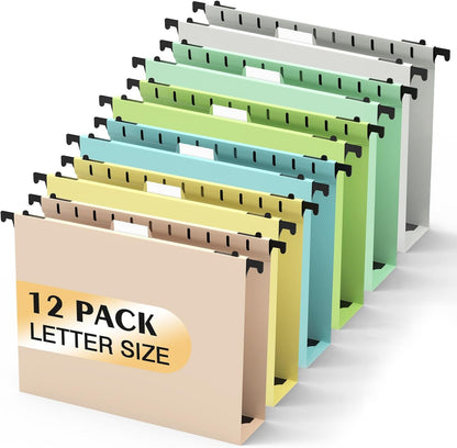 Shutex Extra Capacity Plastic Hanging File Folders,12 Pack Reinforced Hang Folders,Heavy Duty 2 Inch Expansion,Plastic Filing Cabinet Folders,Letter Size,Designed for Bulk Files, Medical Charts,Blue