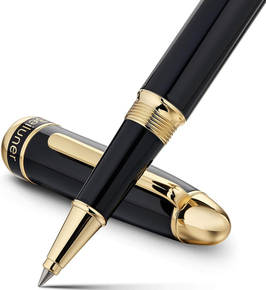 BEILUNER 315 Luxury Rollerball Pen, with 24K Gold Finish, Black Piano Lacquer, Luxury Grade Craftsmanship, Best Pen Gift Set for Men and Women, Professional, Executive, Office, Fancy, Nice Pens