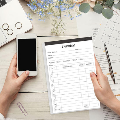 Invoice Receipt Book with Cardboard 2-Part Carbonless, 5.5" x 8.5" Order Forms, 50 Sheets Carbonless Sales Invoice Book for Small Business