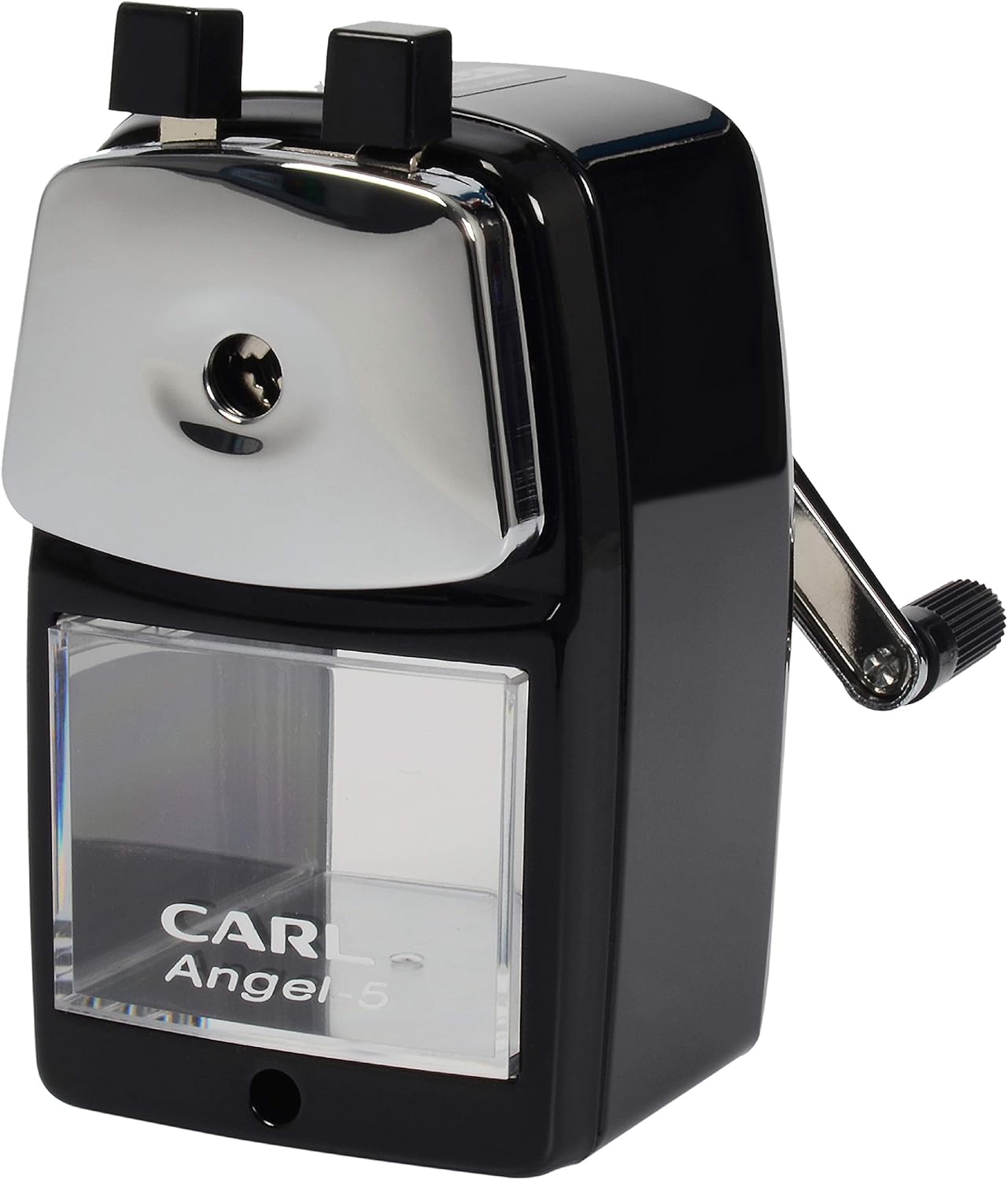 Carl Angel-5 (Black) Heavy-Duty Artist & Teacher Pencil Sharpener – Precision Manual Crank with Auto-Stop, Colored Pencil Compatible, Quiet Operation, Durable Japanese Design.
