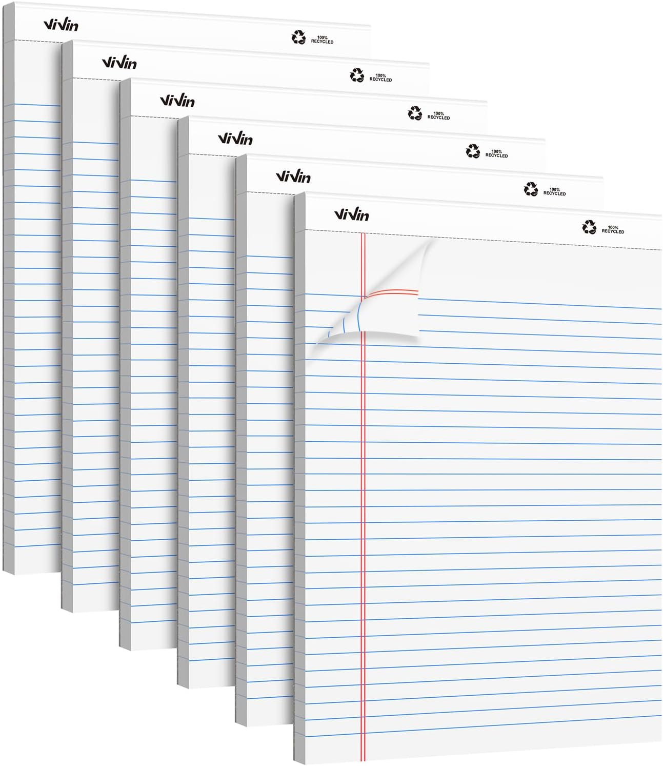 ViVin Legal Pads 8.5 x 11 Inch, Wide Ruled Note Pads, 12 Pack, 50 Sheet/Pad, Perforated Writing Pads, Notepads for Office Home School, 600 Sheets, White Paper