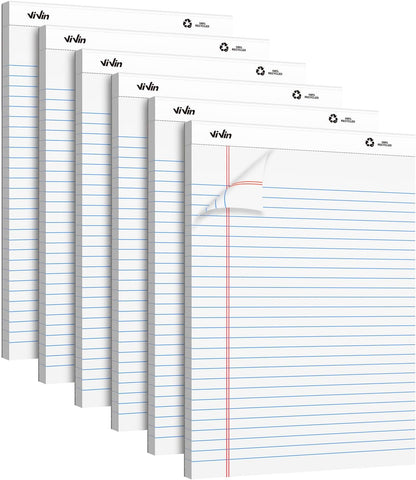 ViVin Legal Pads 8.5 x 11 Inch, Wide Ruled Note Pads, 12 Pack, 50 Sheet/Pad, Perforated Writing Pads, Notepads for Office Home School, 600 Sheets, White Paper