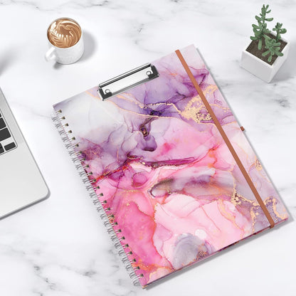 Rimilak Spiral Clipboards Folio with Refillable Lined Notepad, 14.5 x 9.8 In, Hardcover Cover with 5 Interior Pockets, Elastic Band and Pen Loop Series. Cute Stylish Clipfolio, Daisy Flower