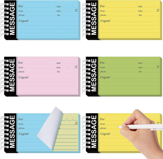 Gueevin 4 Pcs 2 Part Carbonless Phone Message Book Spiral Bound Phone Message Forms Book 5.5 x 2.76 Inches Assorted Colored Pads for Calls Notepad for Memo Home or Office