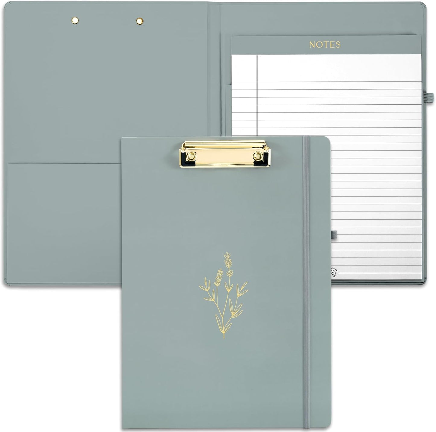 Aesthetic Clipboard Folio with Refillable Lined Notepad & Interior Pocket – Cute Padfolio/Legal Pad Holder for Women – Easily Organize Notes at Work, School, or Home