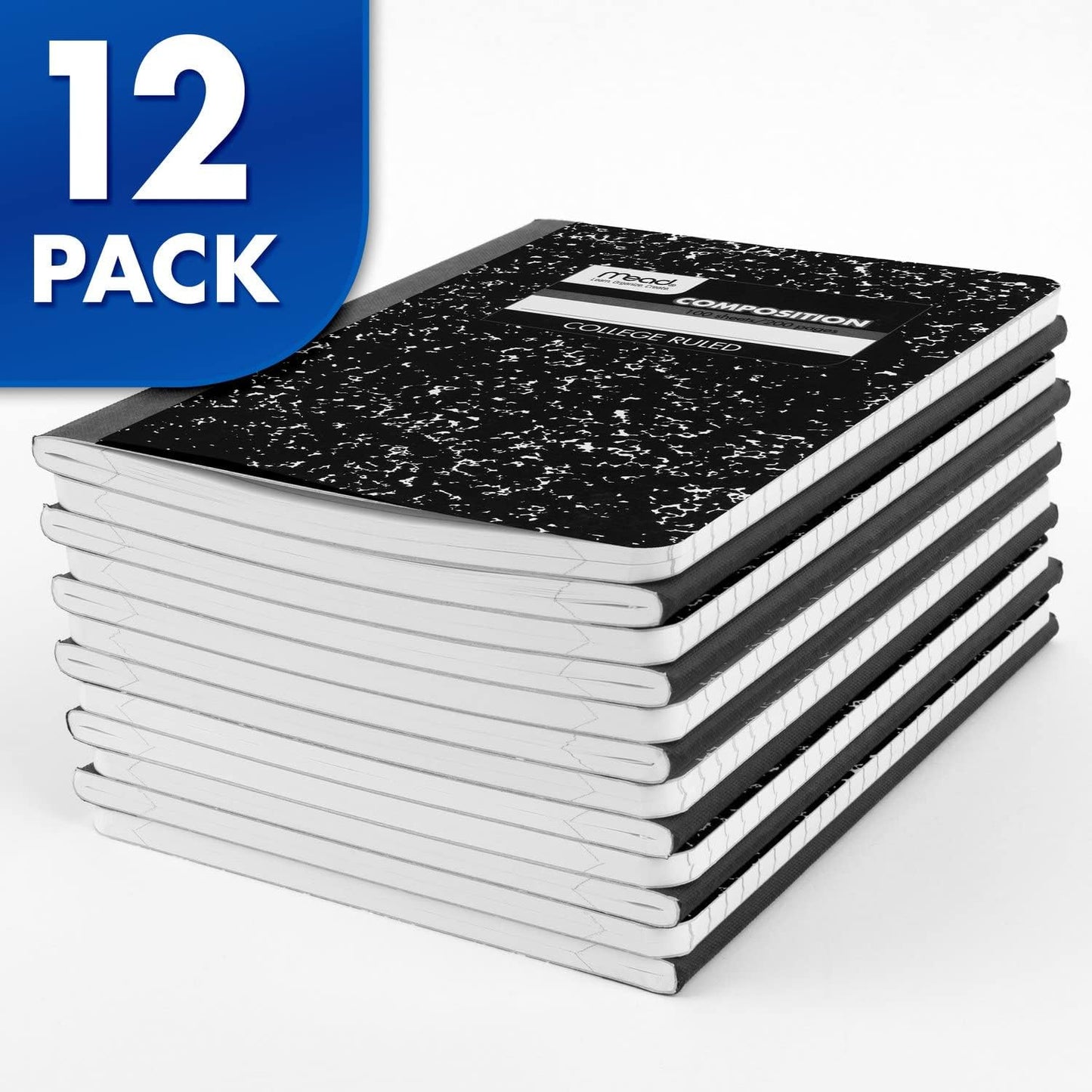 Mead Composition Notebook, 3 Pack, College Ruled Paper, 7-1/2" x 9-3/4", 100 Sheets per Comp Book, Black Marble (38111)