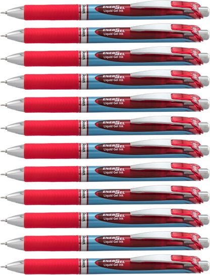 Pentel® EnerGel™ Deluxe RTX Retractable Liquid Gel Pens, Fine Point, 0.5 mm, 54% Recycled, Blue Barrel, Black Ink, Pack Of 12 Pens