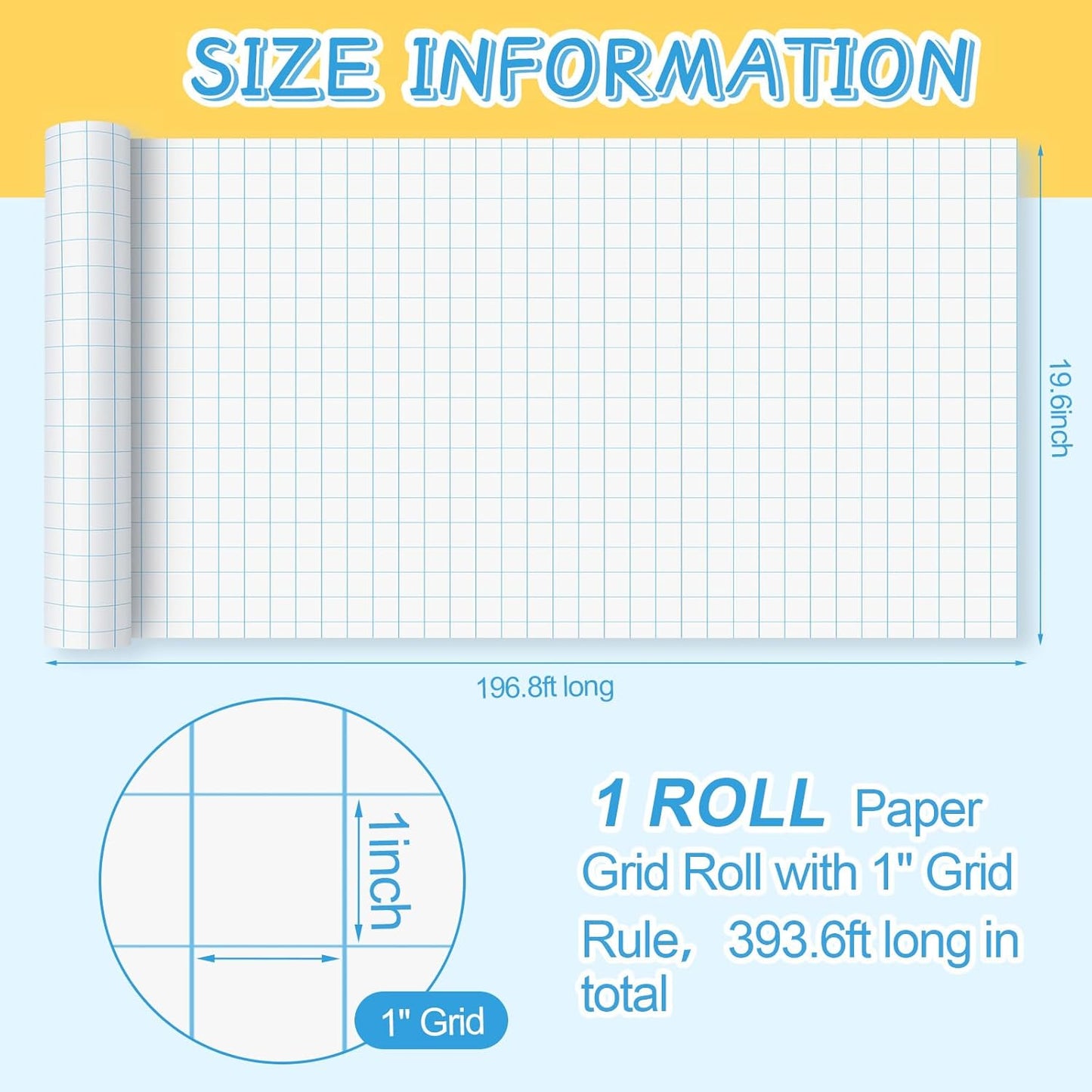 Jetec 1 Roll Large Grid Graph Paper Roll 1" Grid 16.5 Inch x 98ft Sewing Pattern Paper for Back to School Classroom Teaching Drafting Supplies Kids Students Gifts