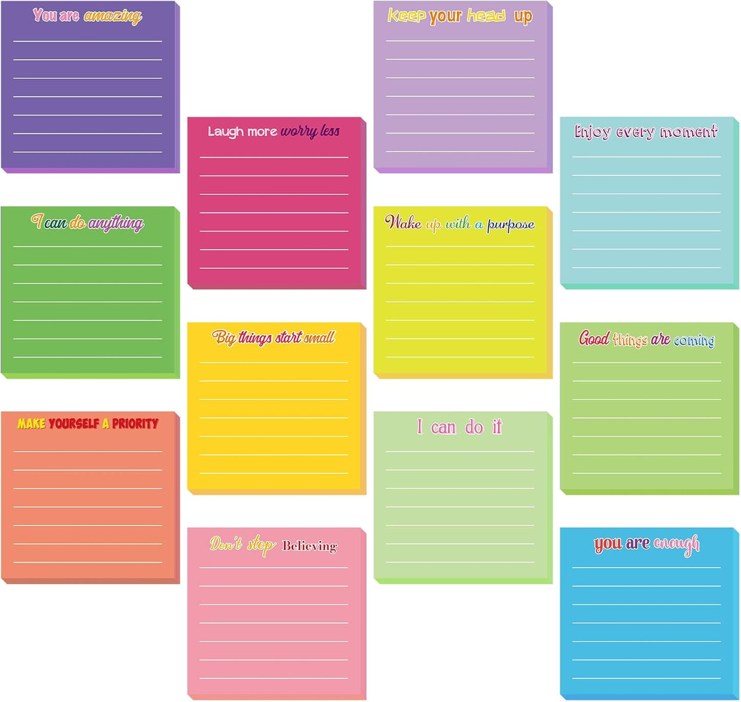 Yinder 48 Pcs Inspirational Sticky Notes Cute Motivational Sticky Notes Pad End of Year Employee Appreciation Gifts Bulk for Teacher Nurse Coworkers Office Supplies 3 x 3'' (Thank You,Dark Color)