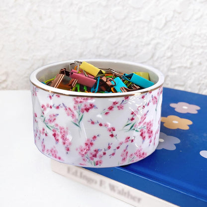 Paper Clip Holder Ceramic Paper Clip Holders Garden Floral Paperclips Holder Dispenser Cute Gold Line Paper Clip Organizer for Desk Binder Clip Holder Bobby Pin Hair Gift for Office Mint Flowers