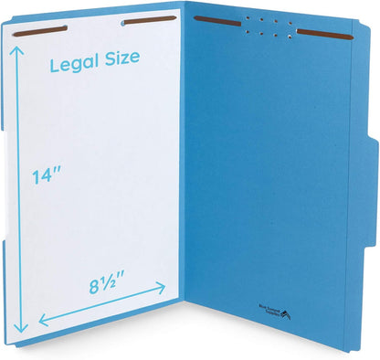 Blue Summit Supplies Blue File Folders with Fasteners, File Folders Legal Size, 1/3 Cut Reinforced Tabs, Durable 2 Prongs, Designed to Organize Standard Medical or Law Files, 50 Pack