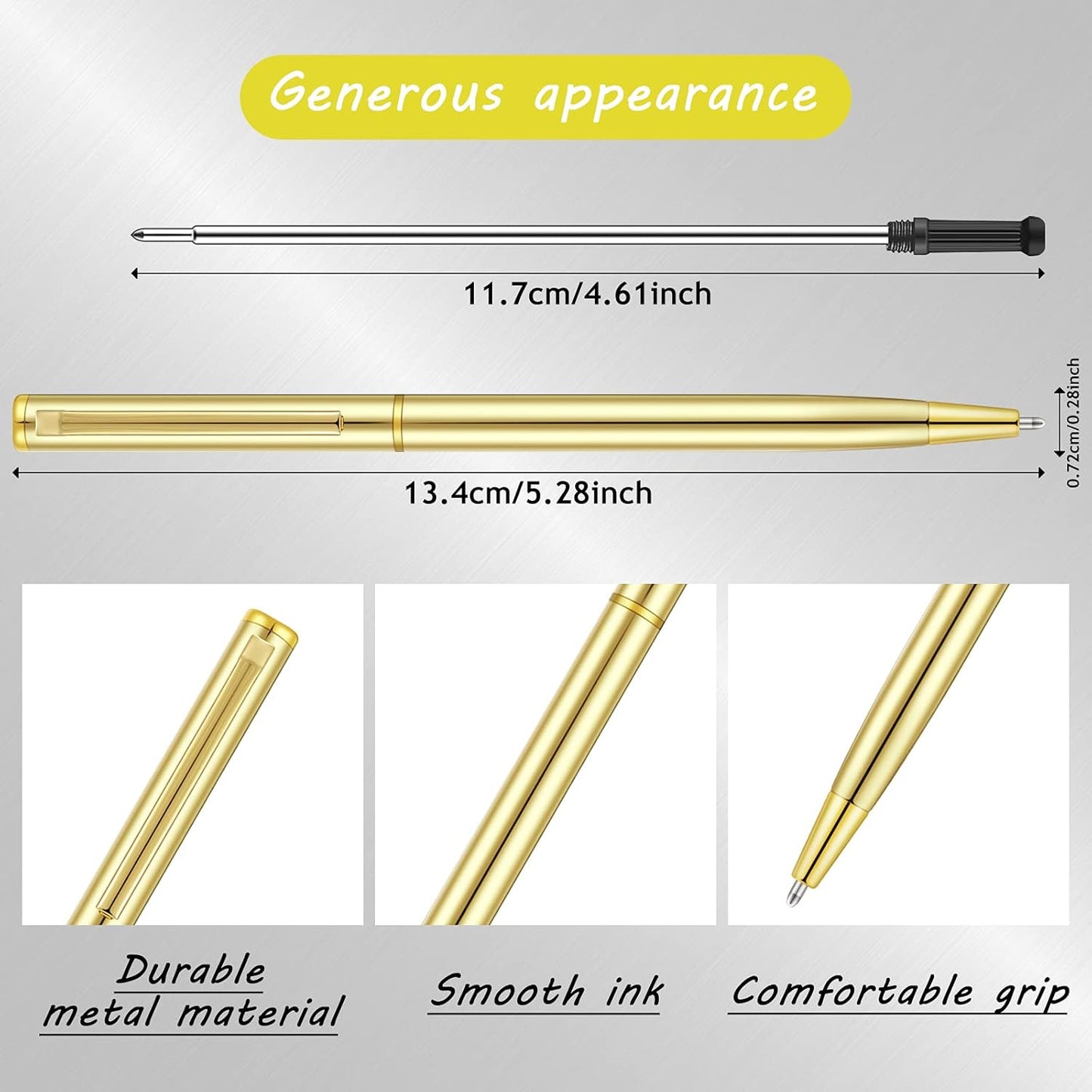 Zonon 240 Pcs Gold Metal Slim Ballpoint Pens Bulk Retractable Metallic Black Ink 1 mm Medium Point Smooth Writing Pens for Wedding Business Office Supplies Students Teachers Men Women Present