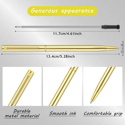 Zonon 240 Pcs Gold Metal Slim Ballpoint Pens Bulk Retractable Metallic Black Ink 1 mm Medium Point Smooth Writing Pens for Wedding Business Office Supplies Students Teachers Men Women Present