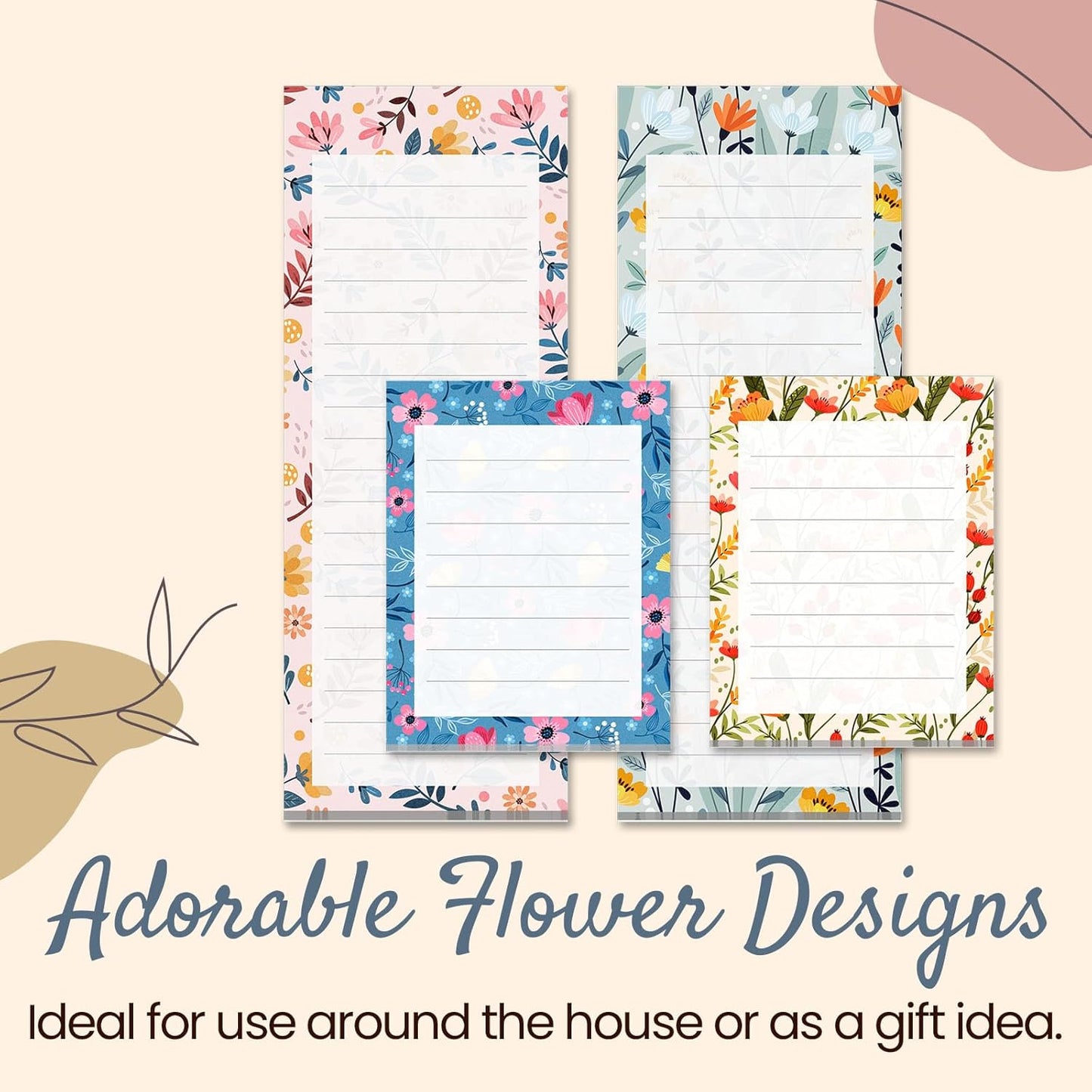 MATICAN Magnetic Notepads for Refrigerator, 4-Pack Grocery List Magnet Pad for Fridge, To-Do List, Reminders, Scratch Pads, Floral Designs, 60 Sheets Per Pad