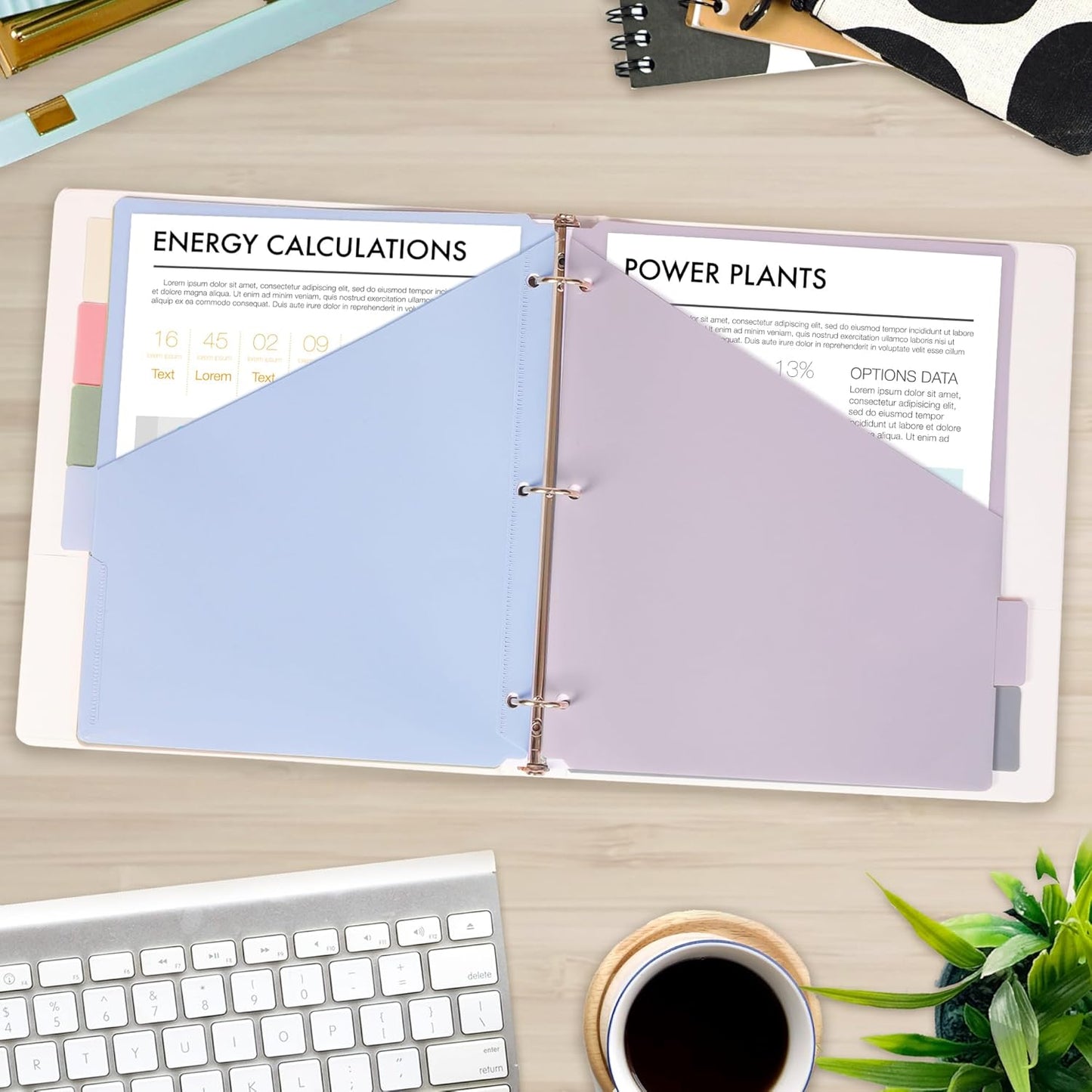 H4D 6-Tab Dividers for 3 Ring Binder, Plastic Dividers with Two Pockets, Letter Size, Pastel Colors, 1 Set