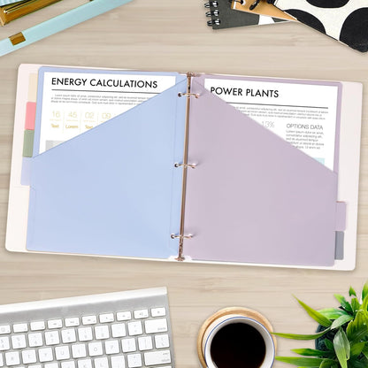 H4D 6-Tab Dividers for 3 Ring Binder, Plastic Dividers with Two Pockets, Letter Size, Pastel Colors, 1 Set