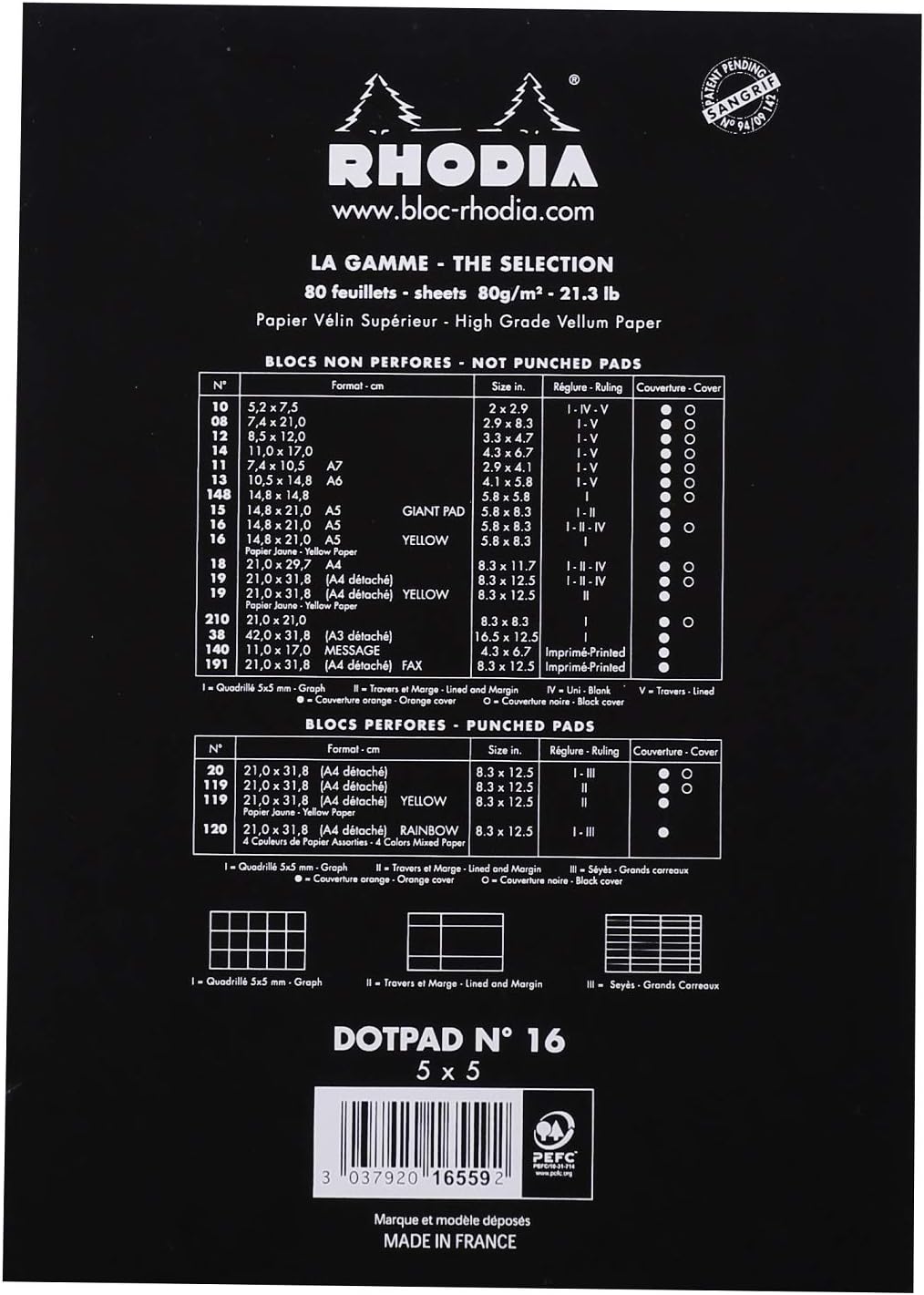 Rhodia Head Stapled Pad, No16 A5, Dot - Black