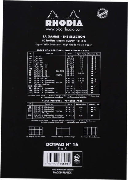 Rhodia Head Stapled Pad, No16 A5, Dot - Black