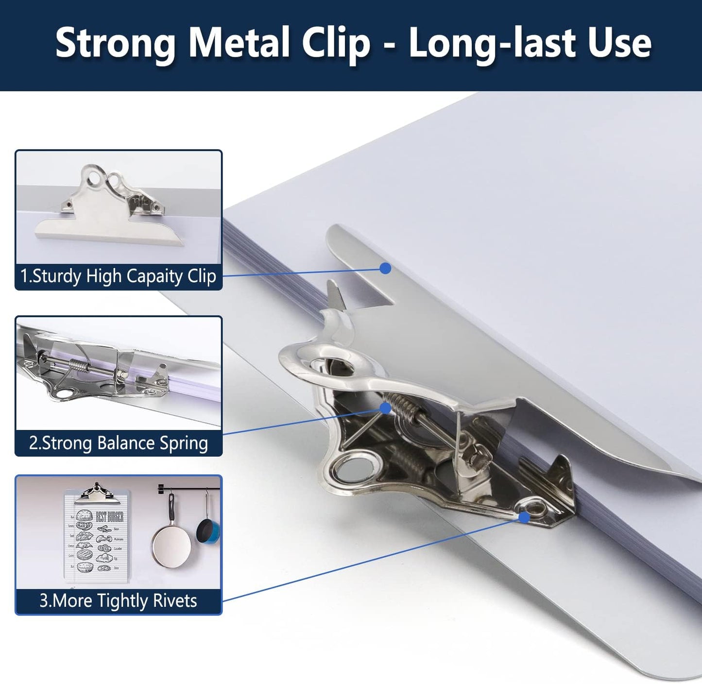 Metal Clipboard, 20% Sturdier Aluminum Contractor Clipboard with Low Profile Clip | Hangable Recycled Heavy Duty Rust-Proof | Plate for A4 Size Sheet, for Jobsite, Laboratory, Medical, Office, Teach