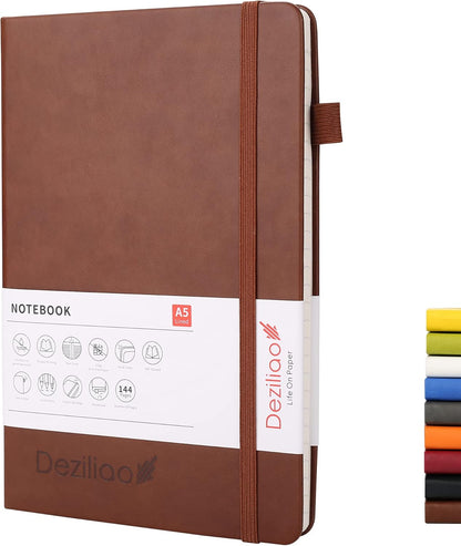 Deziliao Lined Journal Notebooks with Pen Loop, Hardcover Notebook Journal for Work, 100Gsm Premium Thick Paper with Inner Pocket, Medium 5.7"x8.4", （Black, Ruled）
