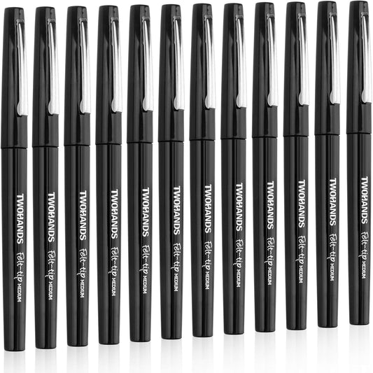 TWOHANDS Felt Tip Pens, 0.7mm Medium Point Fineliner Pens, Assorted Colors No Bleed Felt Pens for Journaling, Coloring, Note Taking, Planner, 12-pack 22004