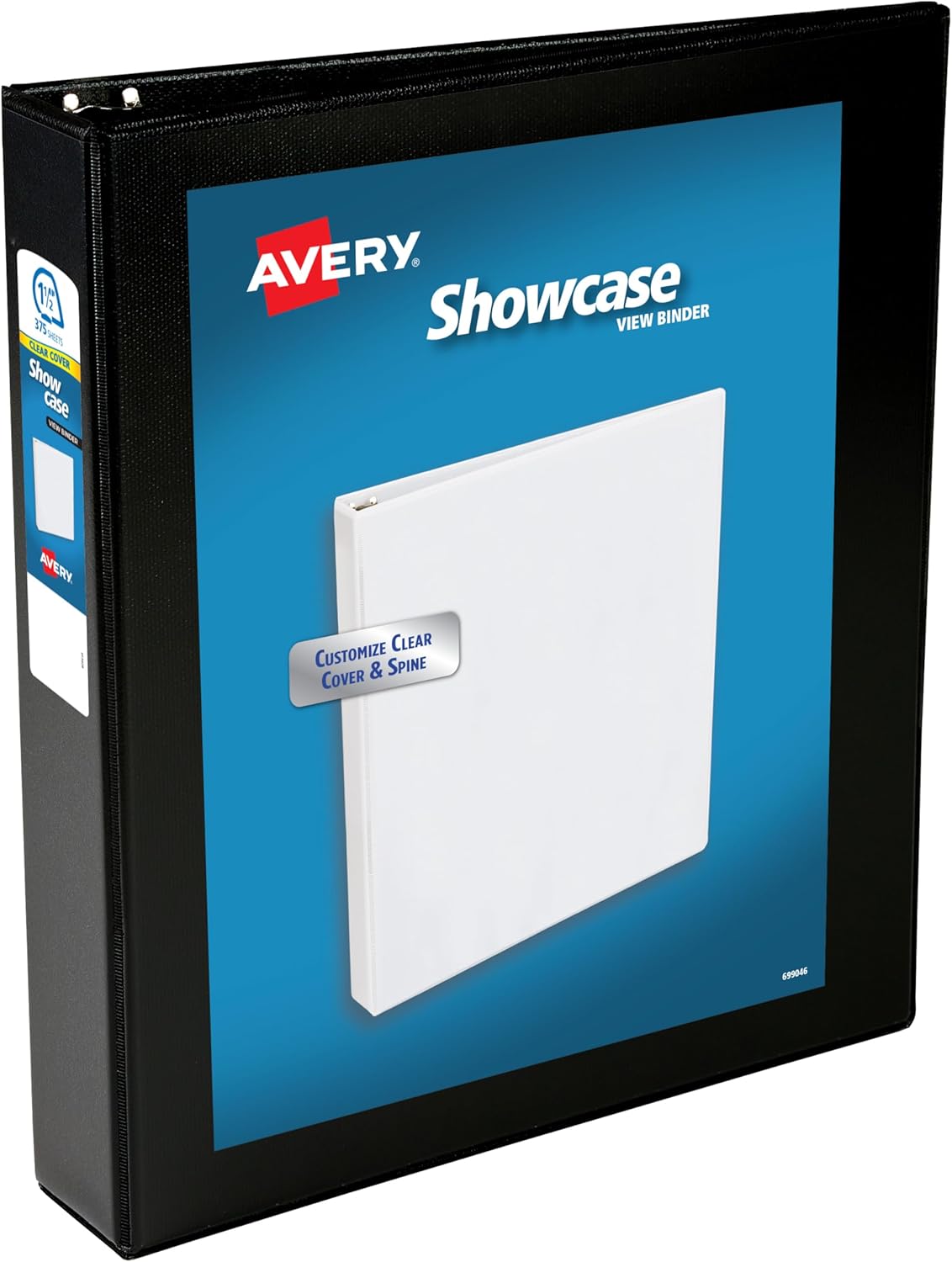 Avery Showcase Standard View 3 Ring Binder, 1.5" Slant Rings, 375-Sheet Capacity, 2.1 Inch Wide Spine, 1 Black Binder, Ideal for Lightweight Organization and Occasional Referencing (19650)