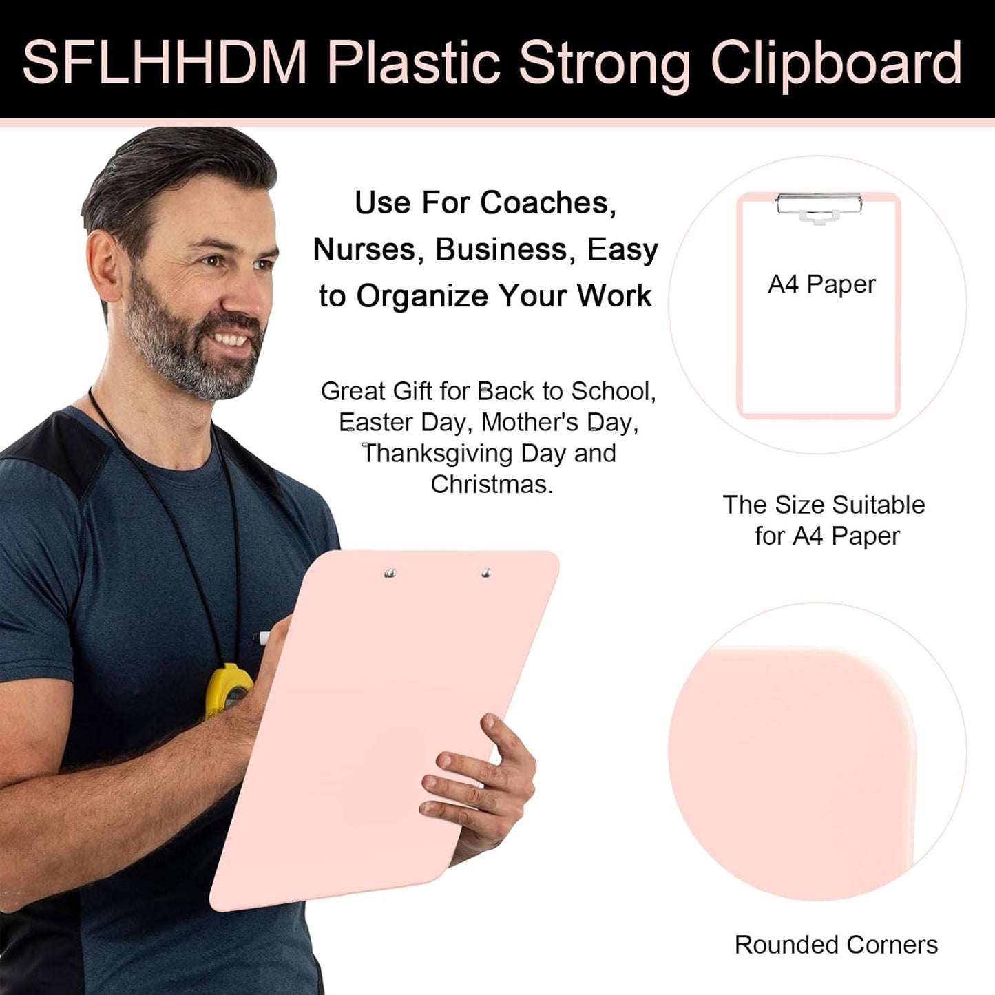 SFLHHDM 1 Pcs Clear Glitter Clipboards, Plastic Clipboard with Pen Holder, Size 8.85 x 12.4 in Shiny Clipboards with Low Profile Clip, Cute Hanging Clipboard for Office School Sparkly Clip Board-Pink