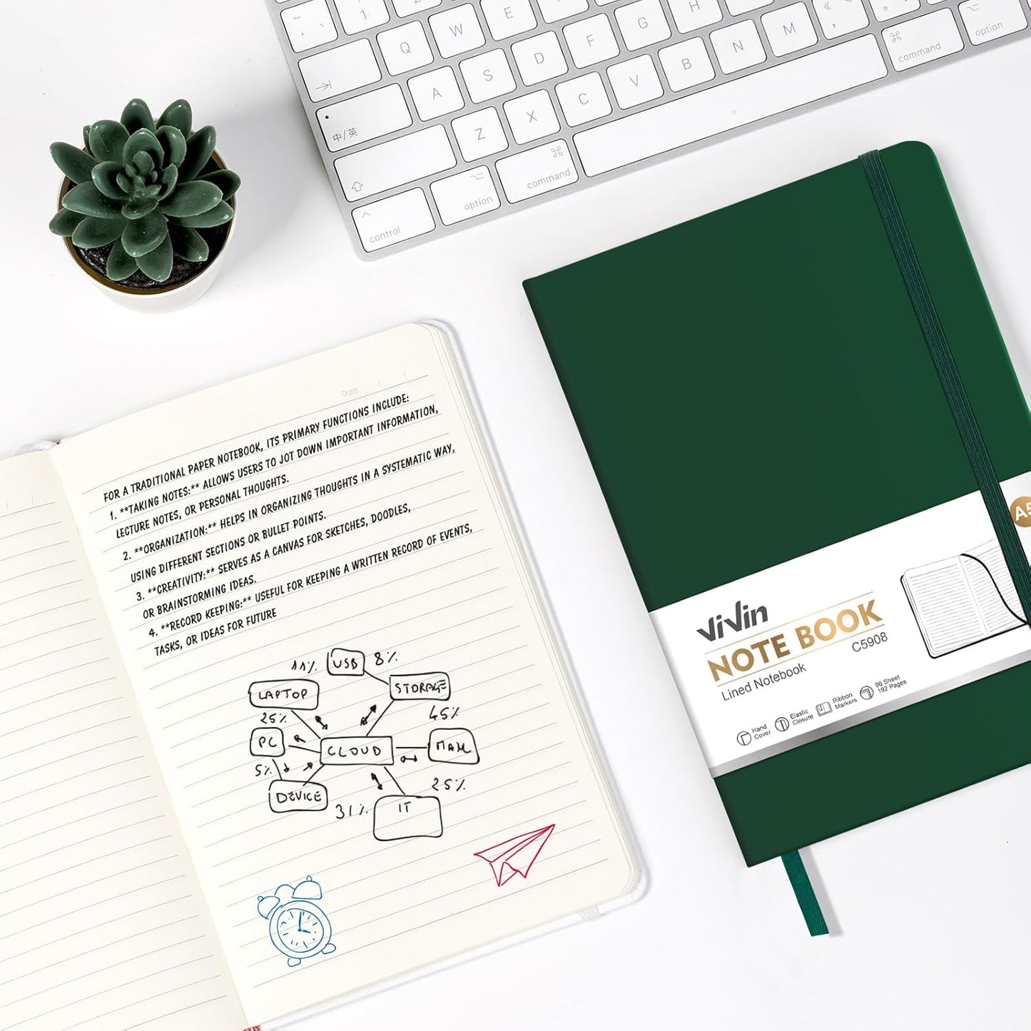 ViVin Lined Journal Notebooks for Work, 192 Pages, Medium 5.5 x 8.3 inch, College Ruled, A5 Hardcover Journaling Notebooks for Writing, 8 Pack Bulk,Black