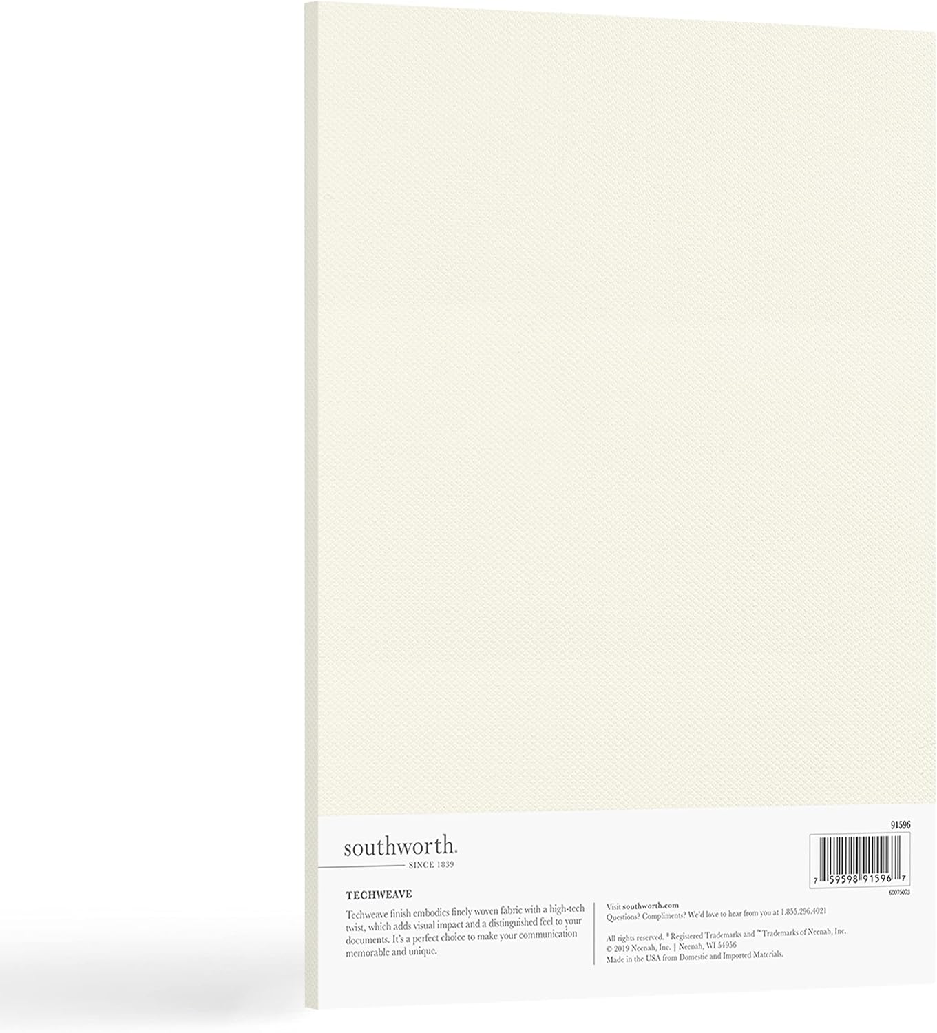 Southworth Fine Business Paper, 8.5" x 11", 32 lb., Techweave Finish, Barewhite, 50 Sheets (91596-01)