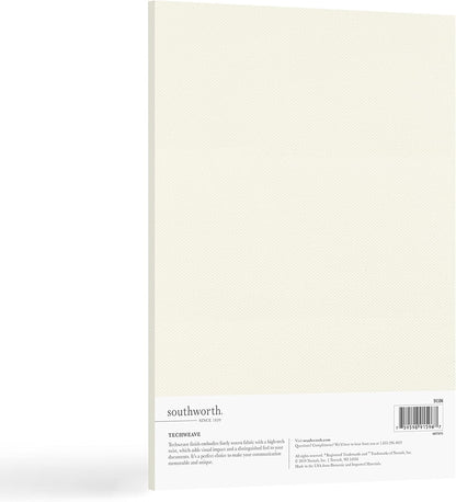 Southworth Fine Business Paper, 8.5" x 11", 32 lb., Techweave Finish, Barewhite, 50 Sheets (91596-01)