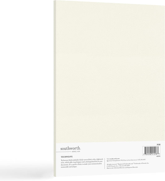 Southworth Fine Business Paper, 8.5" x 11", 32 lb., Techweave Finish, Barewhite, 50 Sheets (91596-01)
