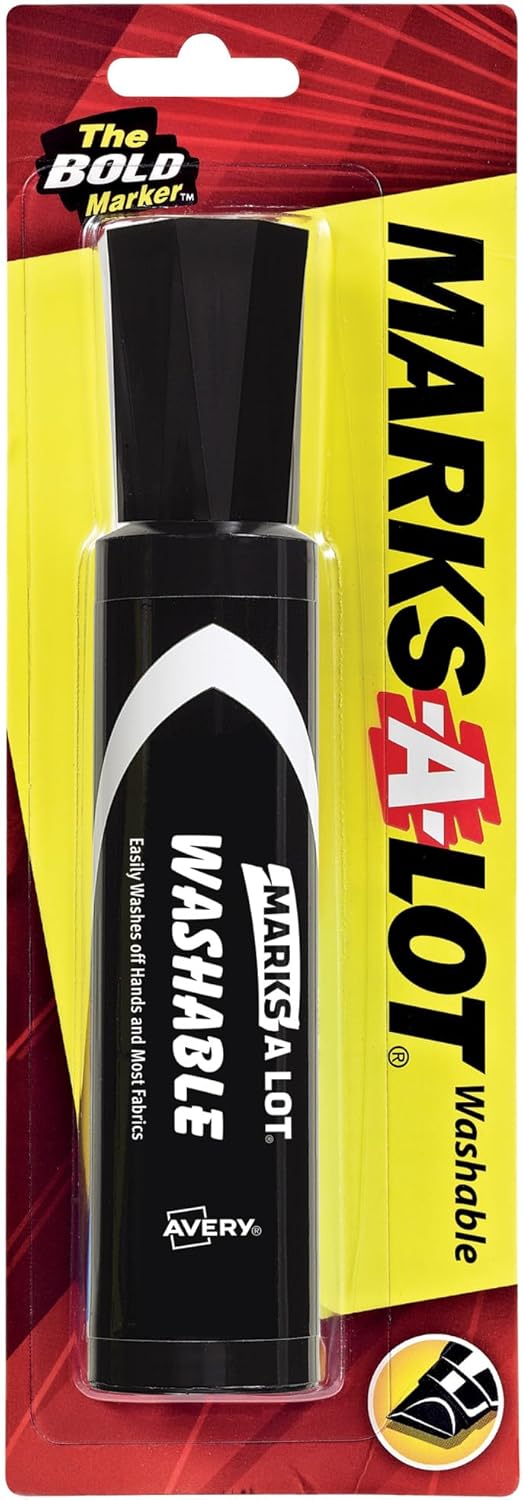 Avery Marks A Lot Jumbo Washable Marker, Chisel Tip, 1 Black Marker, Great for Large Signs and Posters (24158)