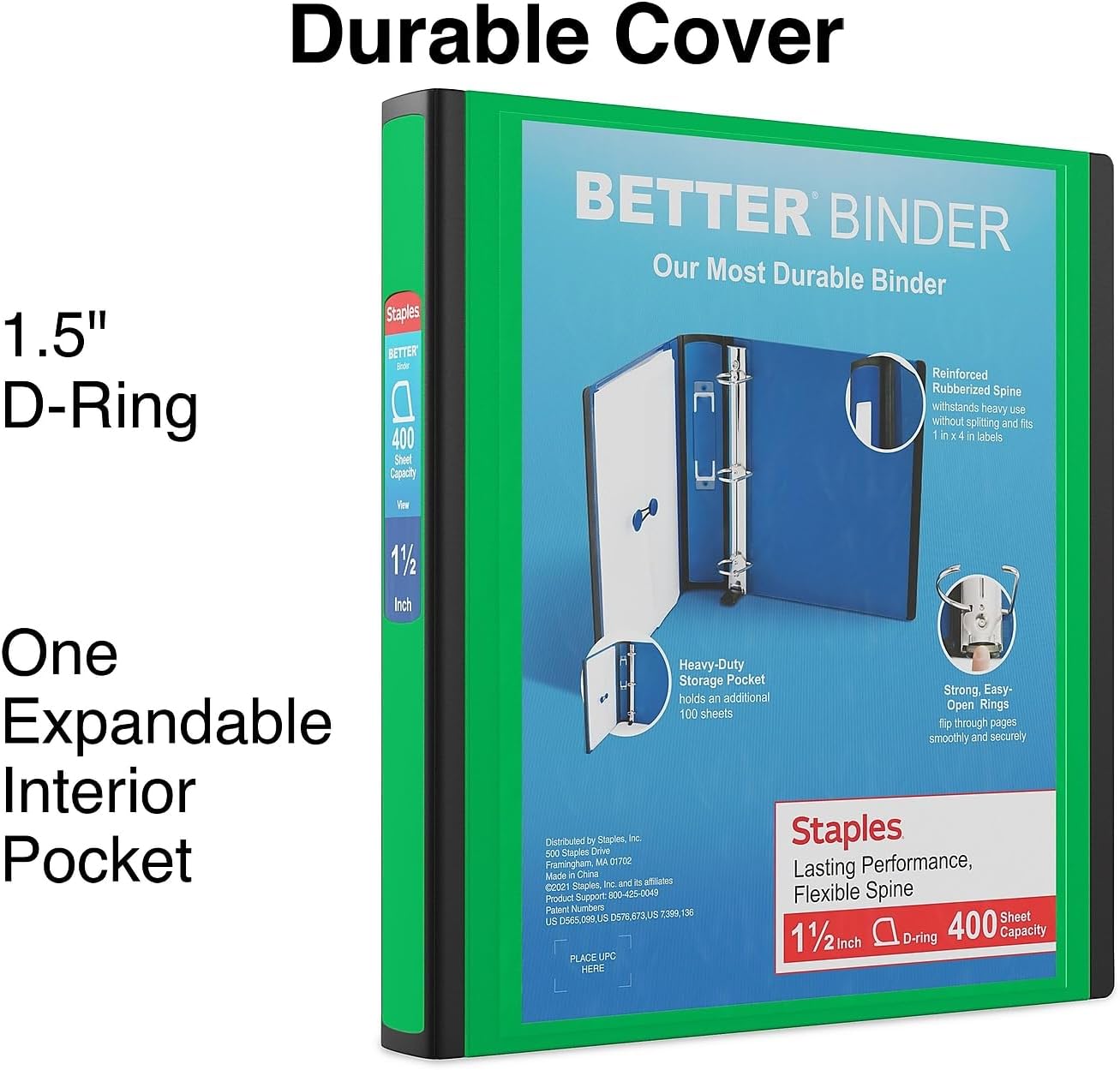 Staples Better Binder 2-Inch D-Ring View Binder, Reinforced Spine, Holds Up to 540 Sheets, Teal, for Office & School