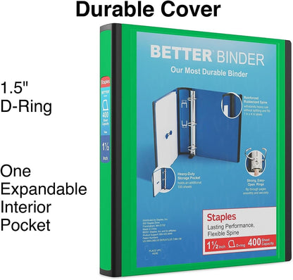 Staples Better Binder 2-Inch D-Ring View Binder, Reinforced Spine, Holds Up to 540 Sheets, Teal, for Office & School