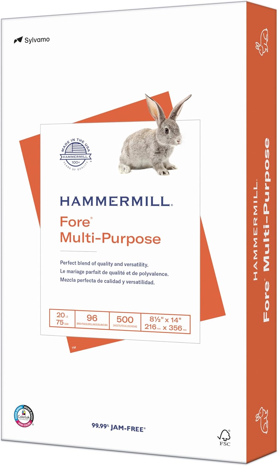 Hammermill Printer Paper, Fore Multipurpose 20 lb Copy Paper, 8.5 x 11-1 Ream (500 Sheets) - 96 Bright, Made in the USA, 103267