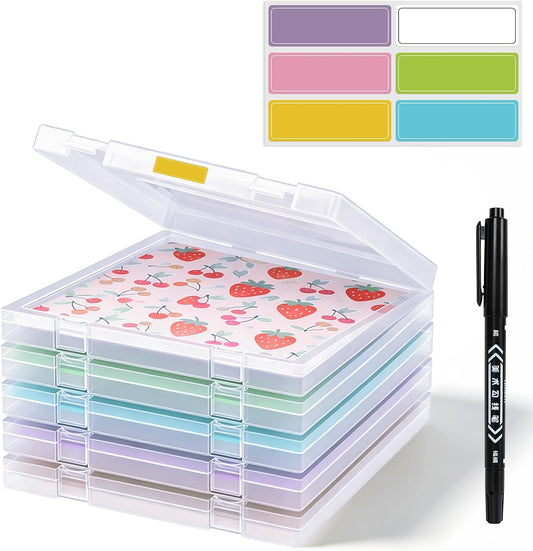 5 Packs Scrapbook Paper Storage, Stackable Plastic File Storage Box Set with Sticky Index Tabs, Lager Sizes Craft Organizer Storage, U-Shaped Locking Mechanism, Ideal for Document Organizer