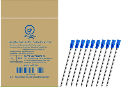 MengRan 2.75'' Mini D1 Ballpoint Ink Pen Refills for Twist Pens, Compatible with Swarovski Pen Refills (Blue Ink,Pack of 10)