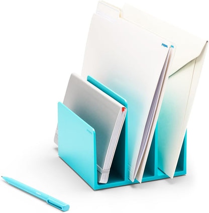 Fin File Sorter - 3-Compartment File Organizer, Sturdy and Durable Document Organizer, Sleek Design with Lacquer-like Finish, File Folder Organizer for Desk (White)
